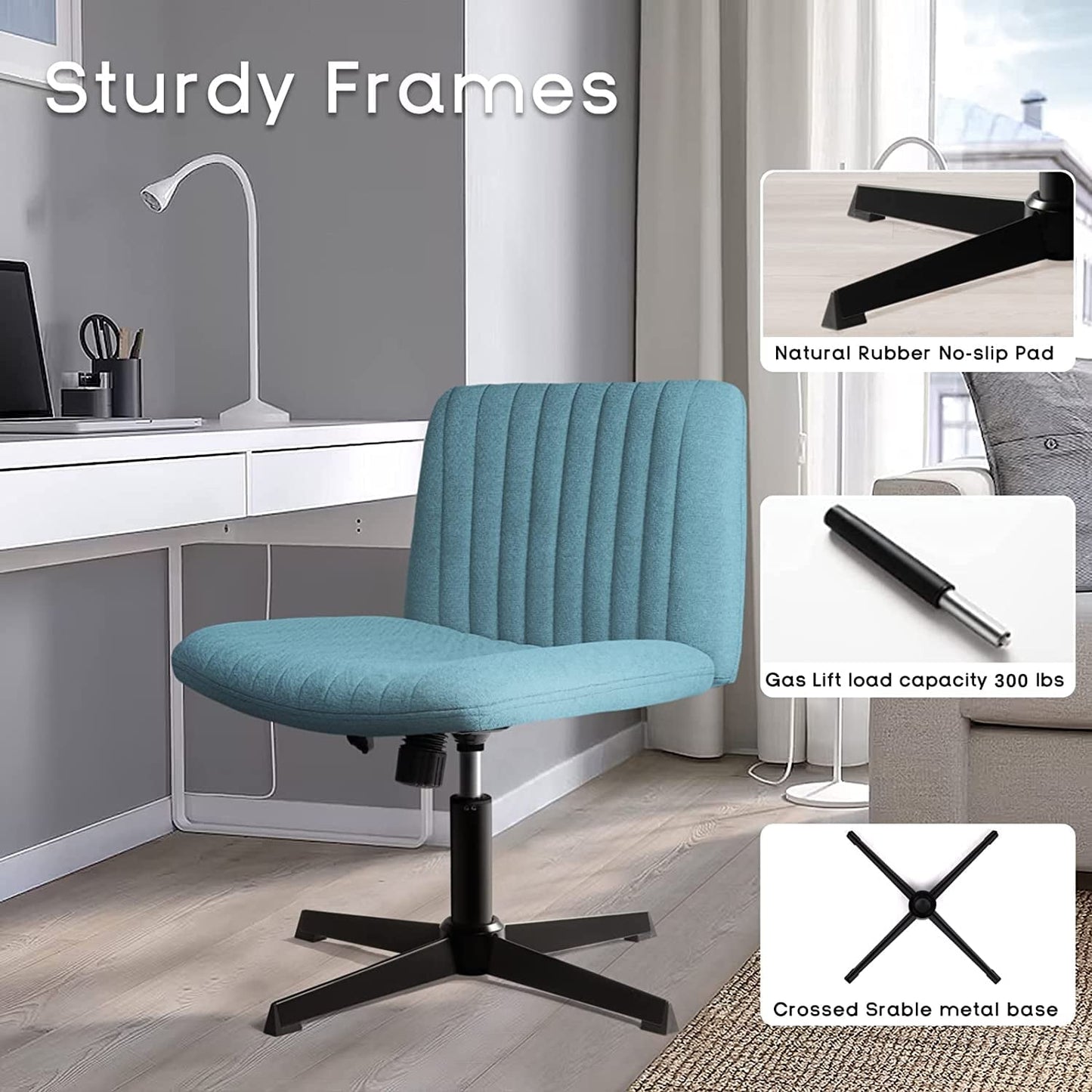 Vitesse Armless Office Desk Chair No Wheels,Fabric Padded Modern Swivel Vanity Chair,Height Adjustable Wide Seat Computer Task Chair for Home Office