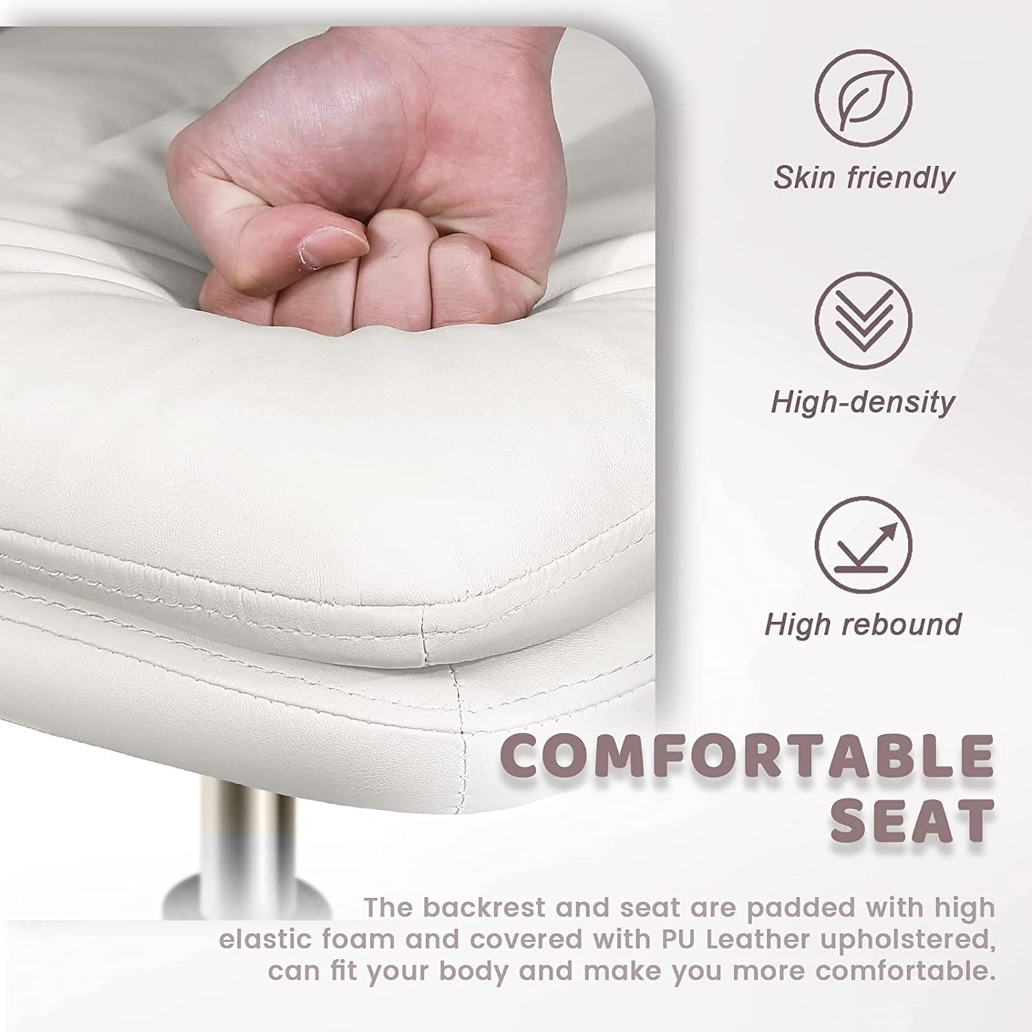 Waleaf PU Leather Armless Office Desk Chair No Wheels,Criss Cross Legged Wide Padded Seat Swivel Vanity Chair
