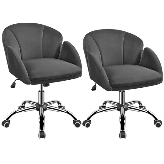Yaheetech 2pcs Modern Vanity Chair Swivel Rolling Chair with Armrests, Dark Gray