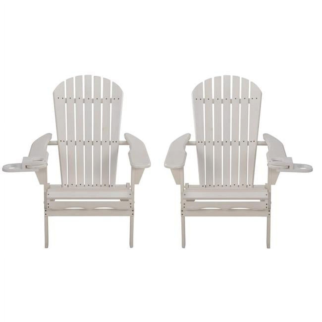 35 x 32 x 28 in. Foldable Adirondack Chair with Cup Holder, White - Set of 2