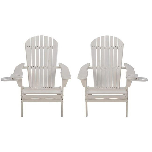 35 x 32 x 28 in. Foldable Adirondack Chair with Cup Holder, White - Set of 2