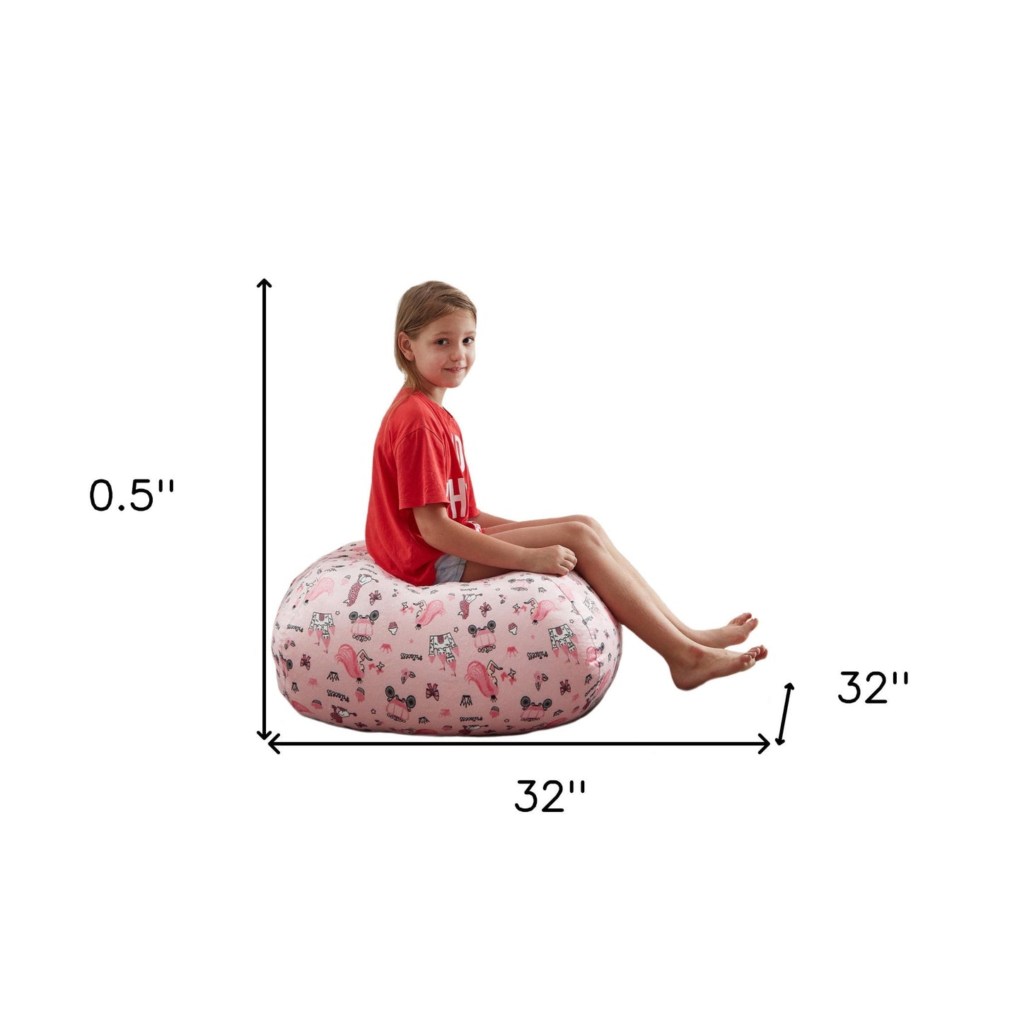 32" Blue and White Microfiber Round Sports Pouf Cover