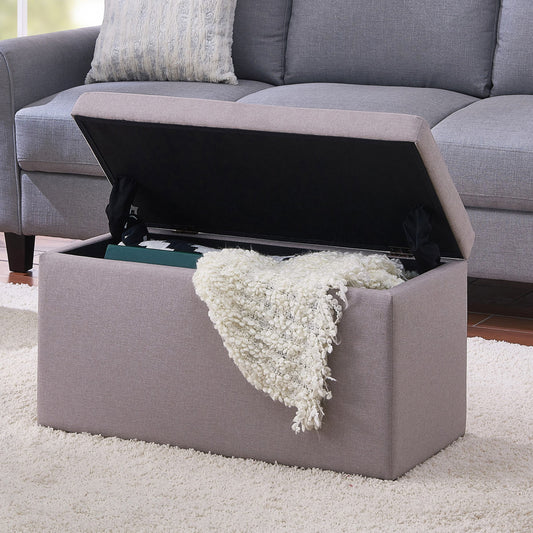 30" Hinged Ottoman Cushioned Top Storage, Sand