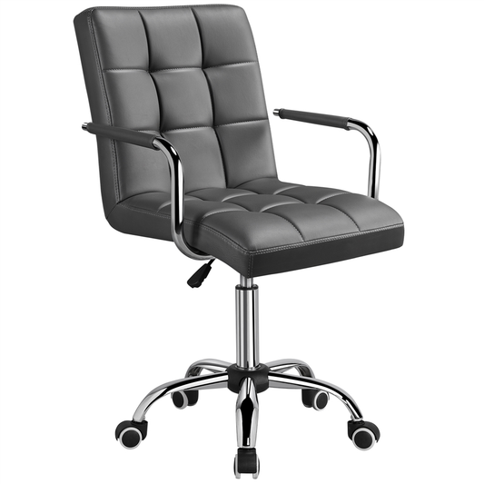 Yaheetech Height Adjustable Office Chair Mid Back PU Leather 360° Swivel Large Seat Stylish Computer Chair on Wheels with Armrests,Gray Furniture > Office Furniture Accessories > Desk Parts & Accessories Yaheetech Gray