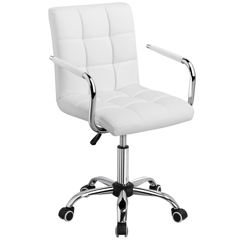 Yaheetech Height Adjustable Office Chair Mid Back PU Leather 360° Swivel Large Seat Stylish Computer Chair on Wheels with Armrests,Gray Furniture > Office Furniture Accessories > Desk Parts & Accessories Yaheetech White