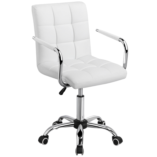 Yaheetech Height Adjustable Office Chair Mid Back PU Leather 360° Swivel Large Seat Stylish Computer Chair on Wheels with Armrests,White Furniture > Office Furniture Accessories > Desk Parts & Accessories Yaheetech White