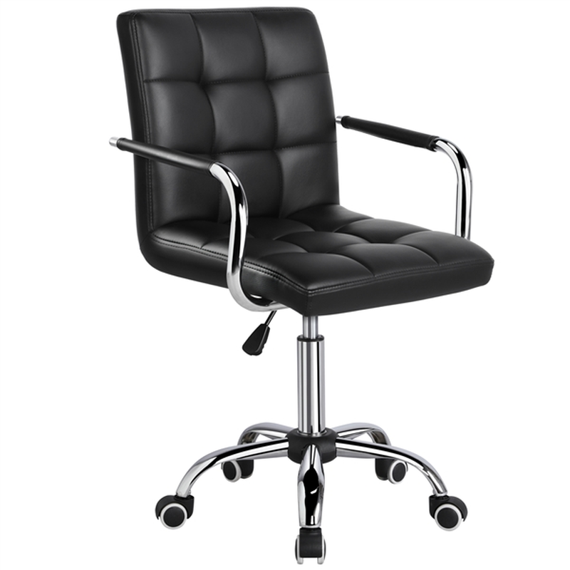 Yaheetech Height Adjustable Office Chair Mid Back PU Leather 360° Swivel Large Seat Stylish Computer Chair on Wheels with Armrests,Gray Furniture > Office Furniture Accessories > Desk Parts & Accessories Yaheetech Black
