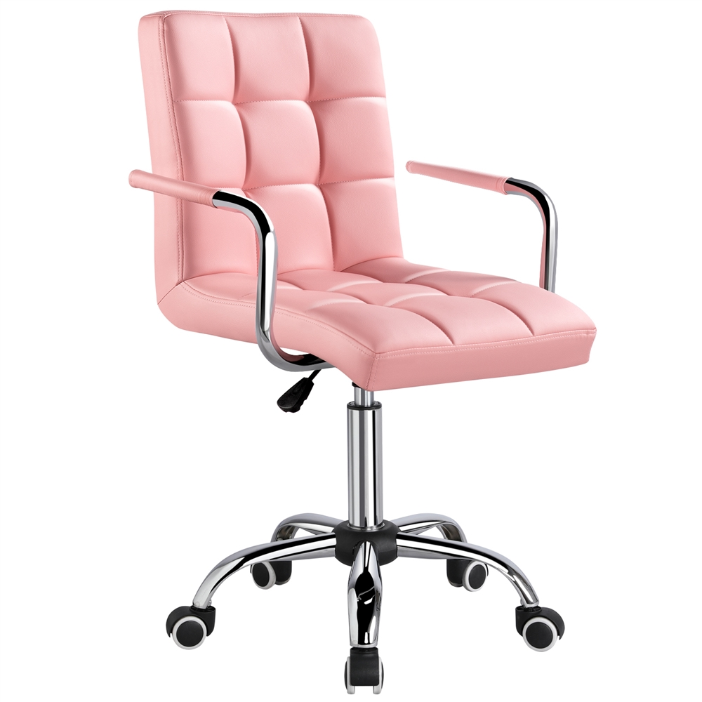 Yaheetech Height Adjustable Office Chair Mid Back PU Leather 360° Swivel Large Seat Stylish Computer Chair on Wheels with Armrests,Gray Furniture > Office Furniture Accessories > Desk Parts & Accessories Yaheetech Pink