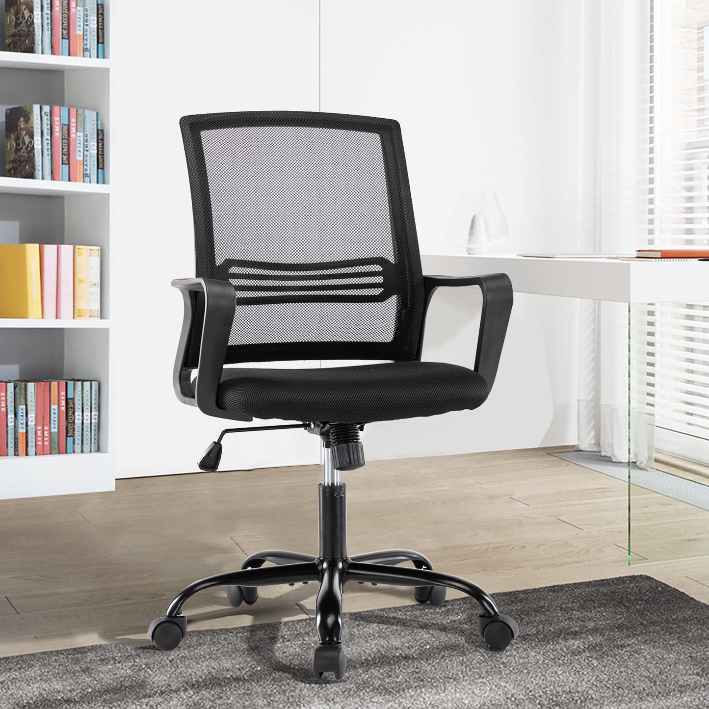 Yoyomax Office Chair, Mid Back Mesh Desk Chair, Ergonomic Office Chair with Armrest, 250 LB Capacity, Black