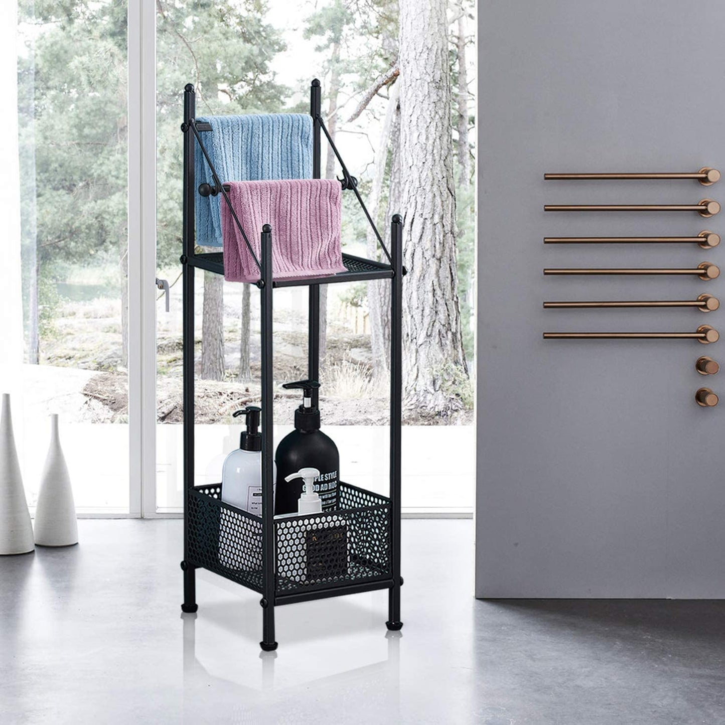 2-Tier Bathroom Toilet Paper Shelves, Towel Rack with Towel Bar