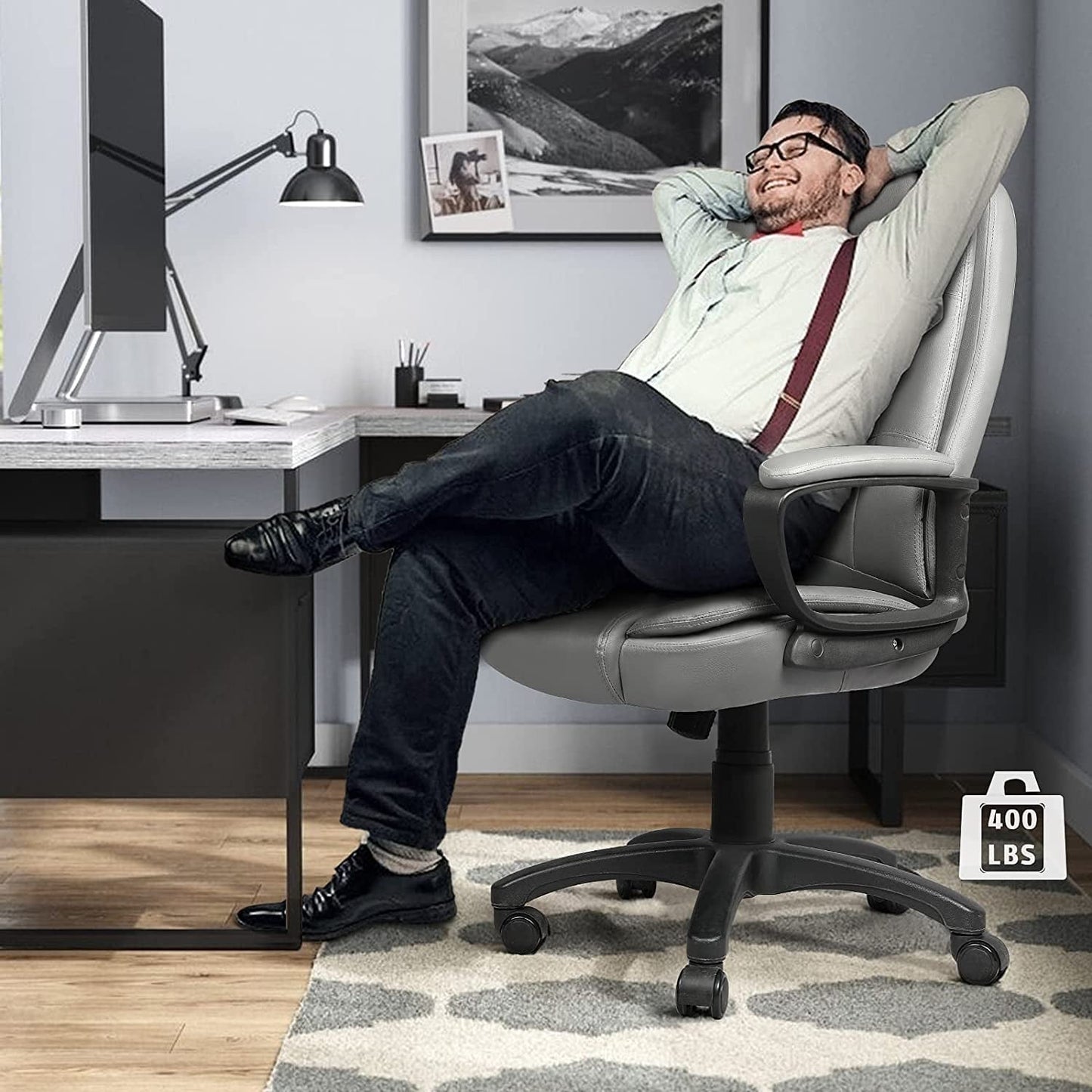 Waleaf Home Office Chair, 8Hours Heavy Duty Design, Ergonomic High Back Cushion Lumbar Back Support, Computer Desk Chair, Big and Tall Chair, Adjustable Executive Leather Chair With Arms