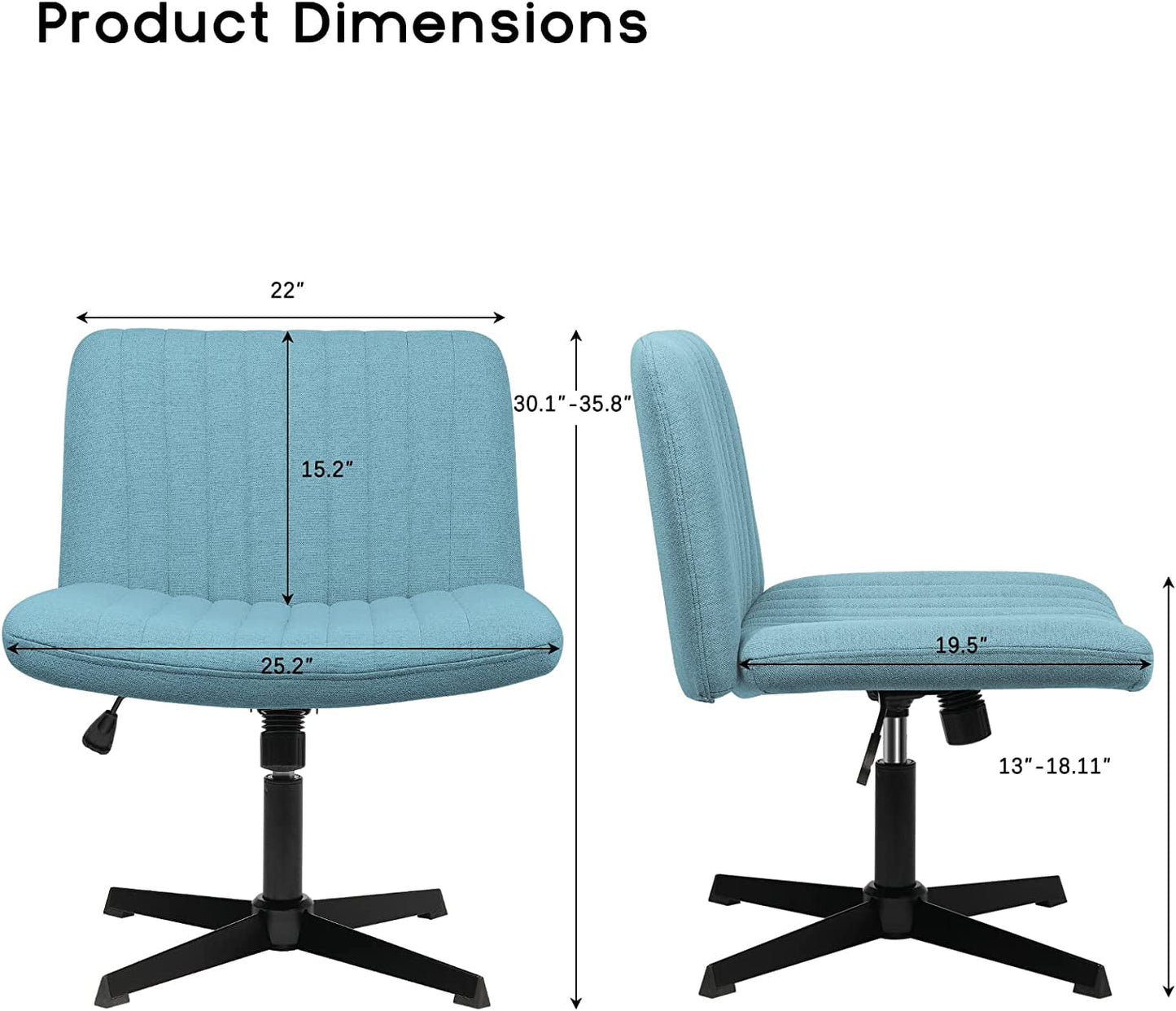 Waleaf Armless Office Desk Chair No Wheels,Fabric Padded Modern Swivel Vanity Chair,Height Adjustable Wide Seat Computer Chair