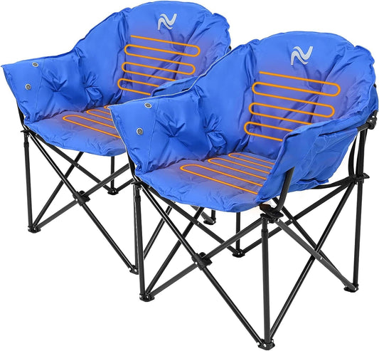 ABORON 2 Packs Oversized Heated Camping Chair, Outdoor Portable Heated Folding Chairs, Patio Lounge Chairs with 3 Heat Levels, Heating Chair for Outdoor Sports, Camping