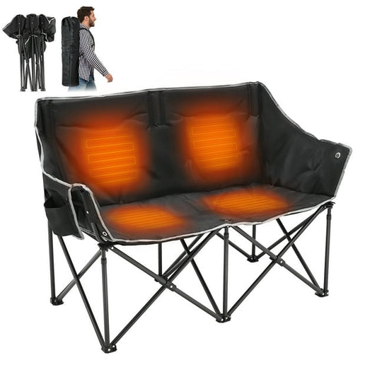 ABORON XXXL Heated Double Camping Chair - 2-Person Heated Folding Chairs for Outdoor Sports with 3 Heat Levels and 4 Heating Zones - Portable Heated Camping Chair Supports 550 lbs