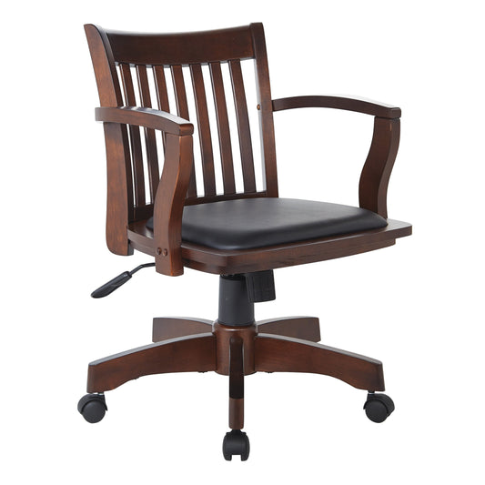 OSP Home Furnishings Deluxe Wood Bankers Chair with Vinyl Padded Seat in Espresso Finish and Black Vinyl Fabric