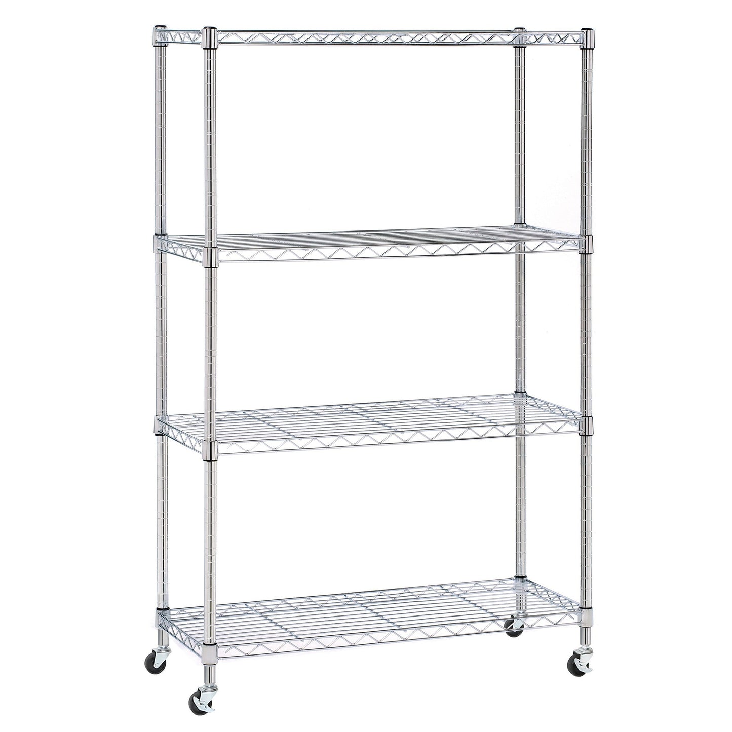 Angled plated steel shelf on white background
