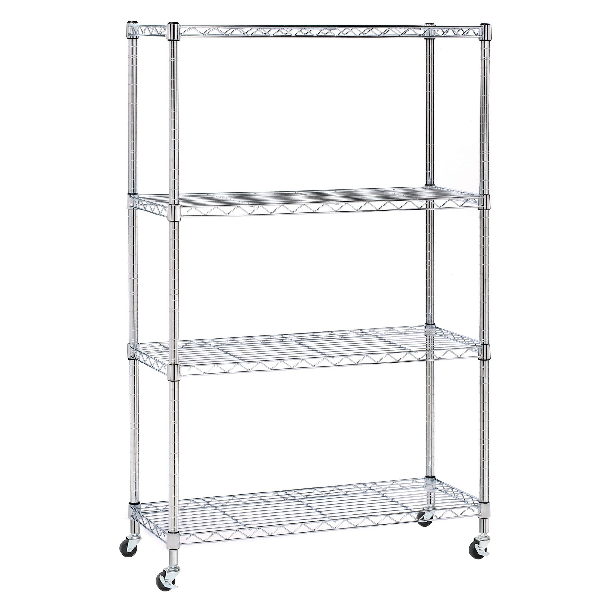 Angled plated steel shelf on white background