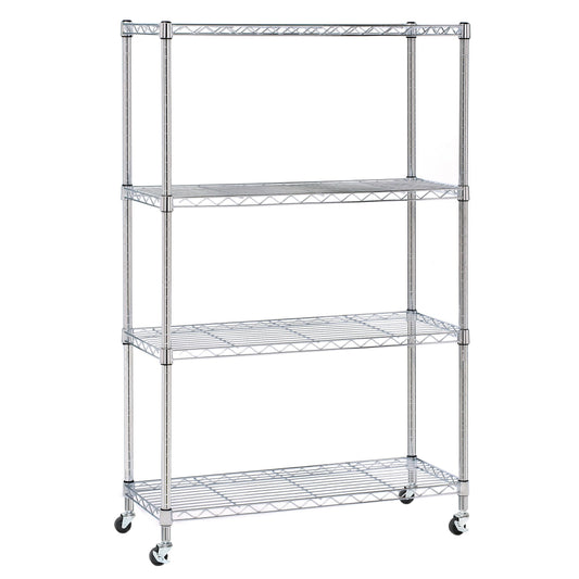 Angled plated steel shelf on white background