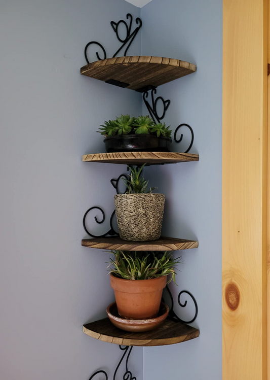 Wall Mount Corner Shelves 4 Tier Floating Corner Storage Wood Shelves