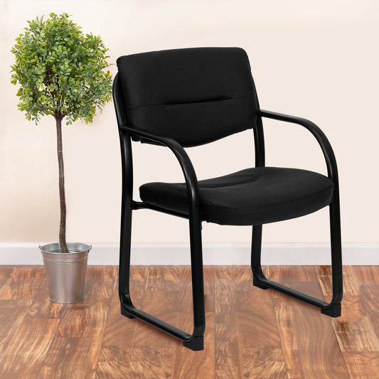 (Set of 4) Black Leather Executive Side Chair with Sled Base