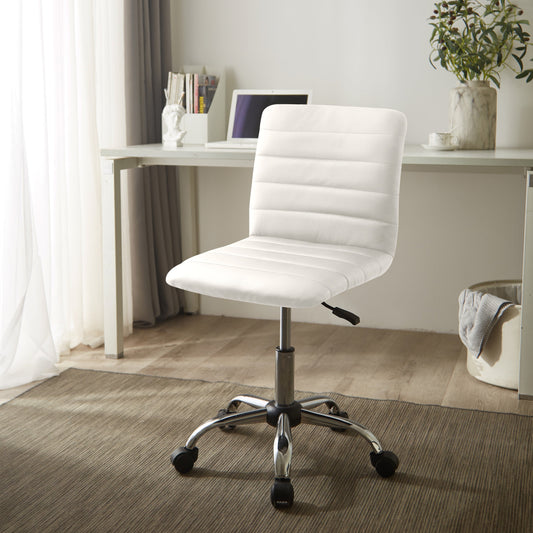 Urban Shop Faux Leather Office Task Chair, White, Adjustable Height, Mid Back