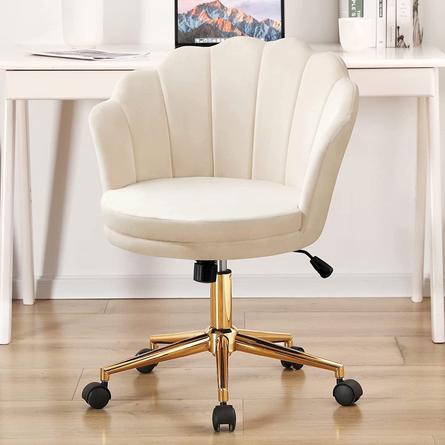 Velvet Home Office Chair Upholstered Comfy Velvet Desk Chair Adjustable Swive Vanity Chair,Khaki