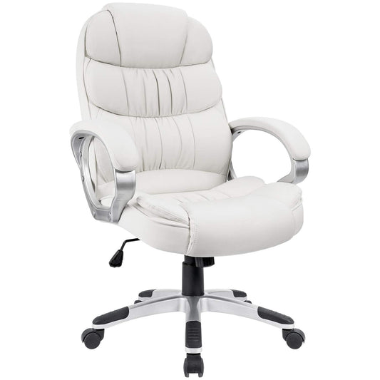 Vineego High Back Executive Chair PU Leather Business Manager¡¯s Office Chair Adjustable Ergonomic Swivel Desk Chair with Lumbar Support and Armrest, White