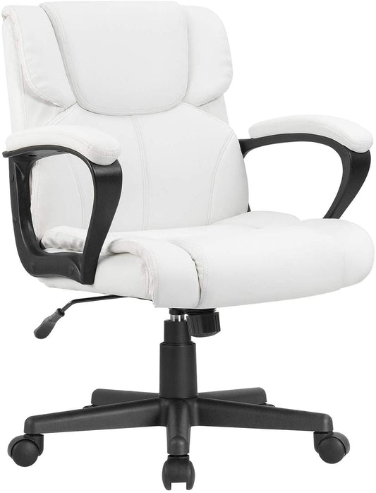 Vineego Mid Back Office Desk Chair PU Leather Executive Chair Adjustable Business Manager¡¯s Chair Ergonomic Swivel Computer Chair with Lumbar Support and Armrest, White