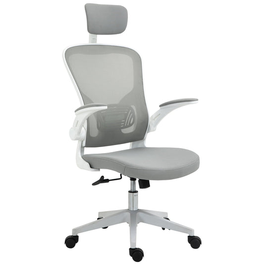Vinsetto High Back Mesh Chair, Home Office Task Computer Chair with Adjustable Height, Lumbar Back Support, Headrest, and Arms, Grey