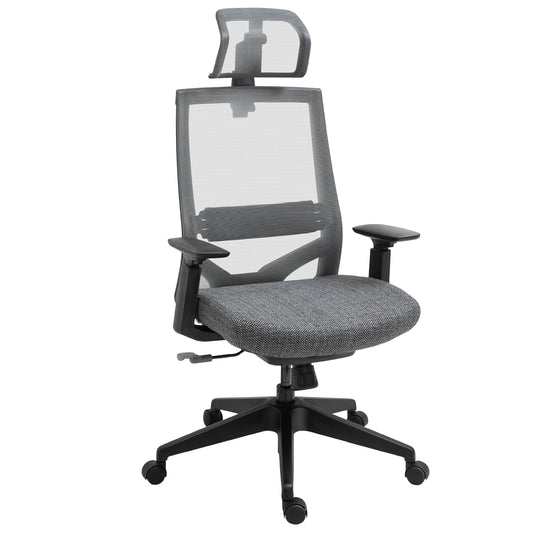 Vinsetto Mesh Fabric Home Office Chair with Adjustable Height and Headrest, Grey