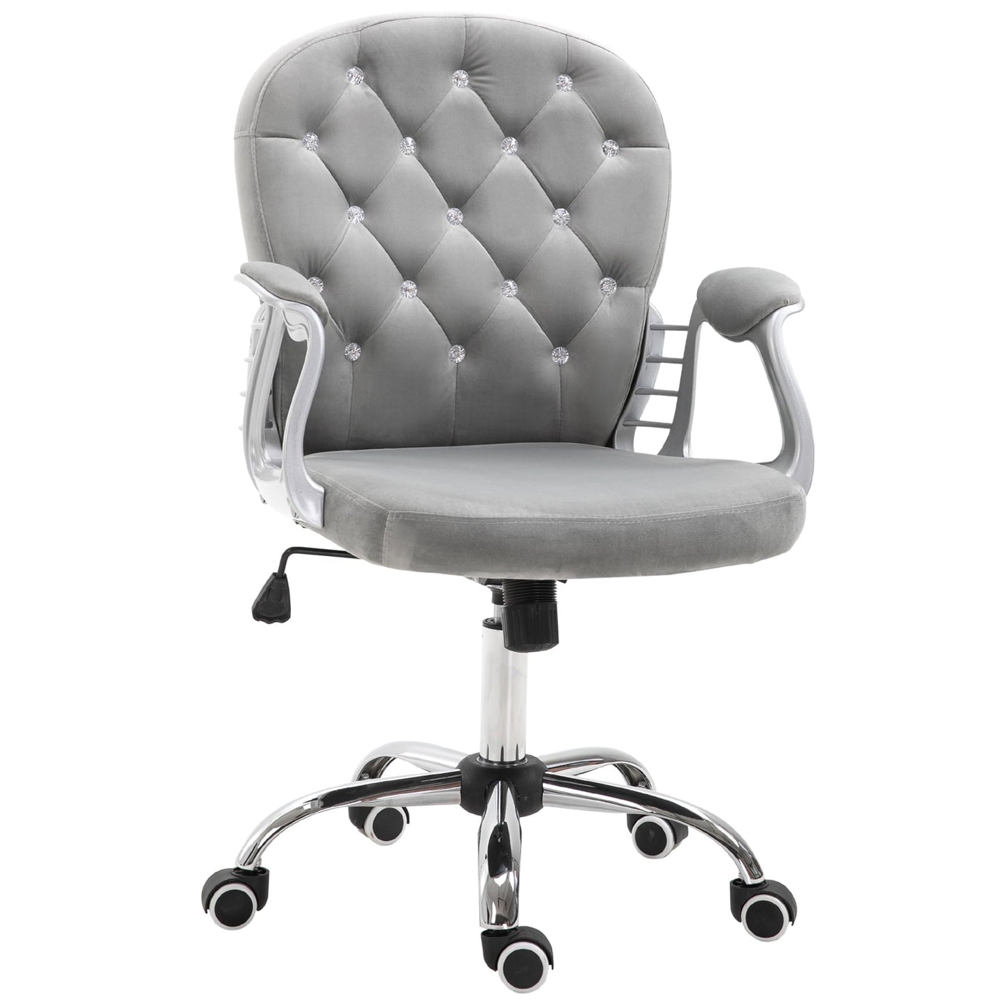 Vinsetto Velvet Home Office Chair, Button Tufted Desk Chair with Padded Armrests, Adjustable Height and Swivel Wheels, Gray