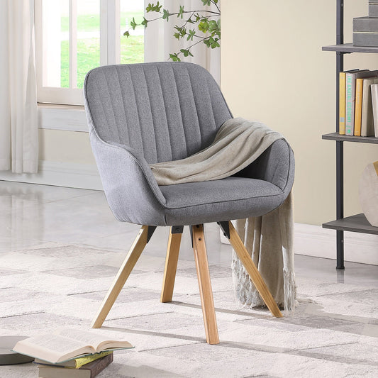 WELLET Mid Century Modern Desk Chair No Wheels Swivel Accent Home Office Chair with Wood Legs for Living Room, Grey Fabric