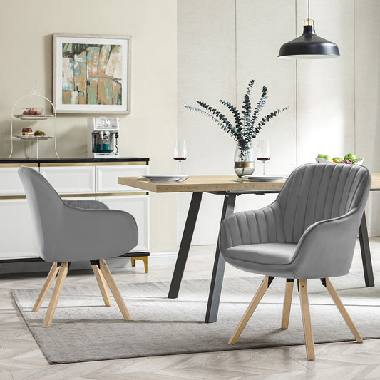 WELLET Swivel Desk Chair No Wheels, Velvet Wood Legged, Set of 2, Gray