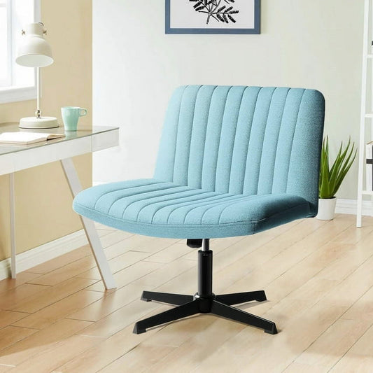 Waleaf Armless Office Desk Chair No Wheels,Fabric Padded Modern Swivel Vanity Chair,Height Adjustable Wide Seat Computer Chair