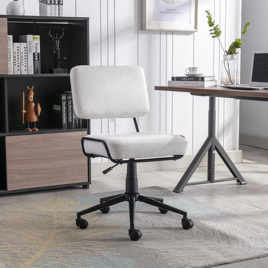 White Corduroy Desk Task Chair - Home Office Essential - Swivel Design with Rolling Wheels - Adjustable Height - Ideal for Study Room, Teens' Bedroom & Professionals - Easy to Assemble