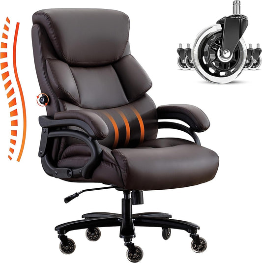 XINMICS Ergonomic Home Office Chair, Heavy Duty High Back Desk Chair, Brown