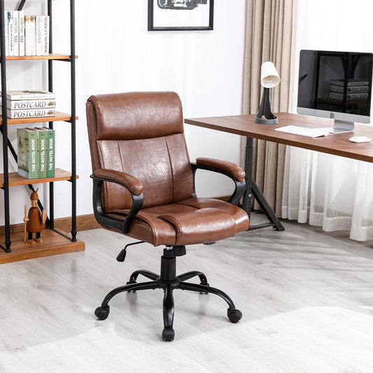XINMICS Ergonomic Office Chair Adjustable Mid-Back Swivel Desk Chair with Padded Armrests, Brown