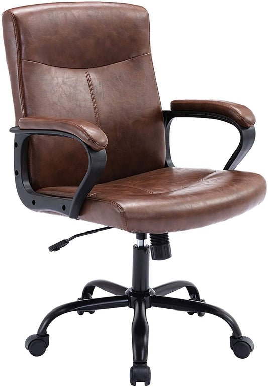 XINMICS Ergonomic Office Chair, Adjustable PU Leather Computer Chair with Padded Armrests, Brown