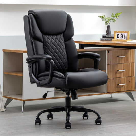 XINMICS PU Leather Office Chair, Ergonomic High Back Executive Chair with Lumbar Support, Black
