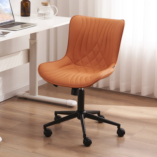 YOUNIKE Modern Office Chair with Wheels Adjustable Ergonomic Desk Task Chair in Mid-Back Camel PU Design