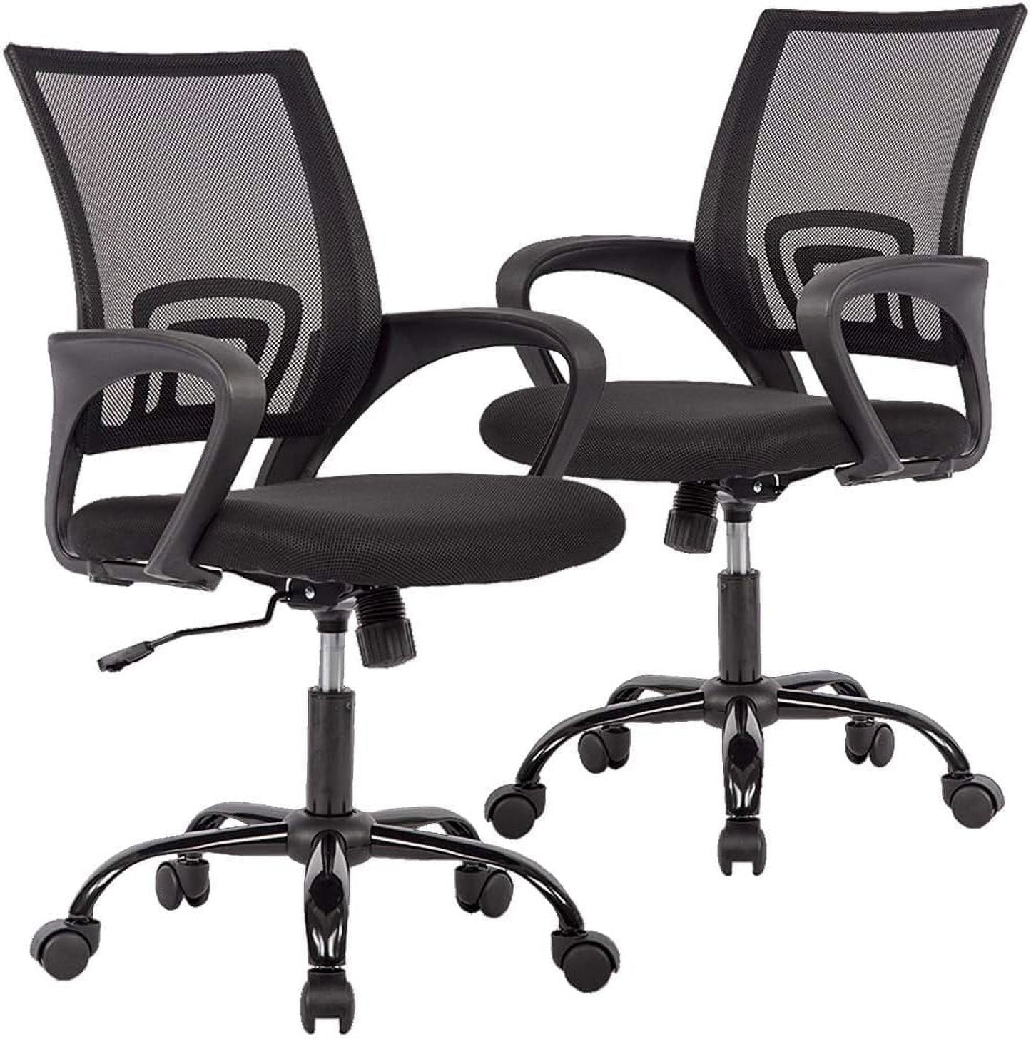 YRLLENSDAN Mesh Office Chair, Home Office Desk Chairs with Wheels and Arms Computer Chair Adjustable Rolling Swivel Chair for Adults, Black, 2 Pack