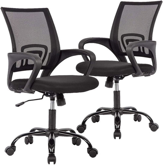 YRLLENSDAN Mesh Office Chair, Home Office Desk Chairs with Wheels and Arms Computer Chair Adjustable Rolling Swivel Chair for Adults, Black, 2 Pack