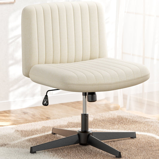 YaFiti Cross Legged Office Chair Armless Office Desk Chair No Wheels Home Office Desk Chair Swivel Adjustable Fabric Vanity Chair, Beige