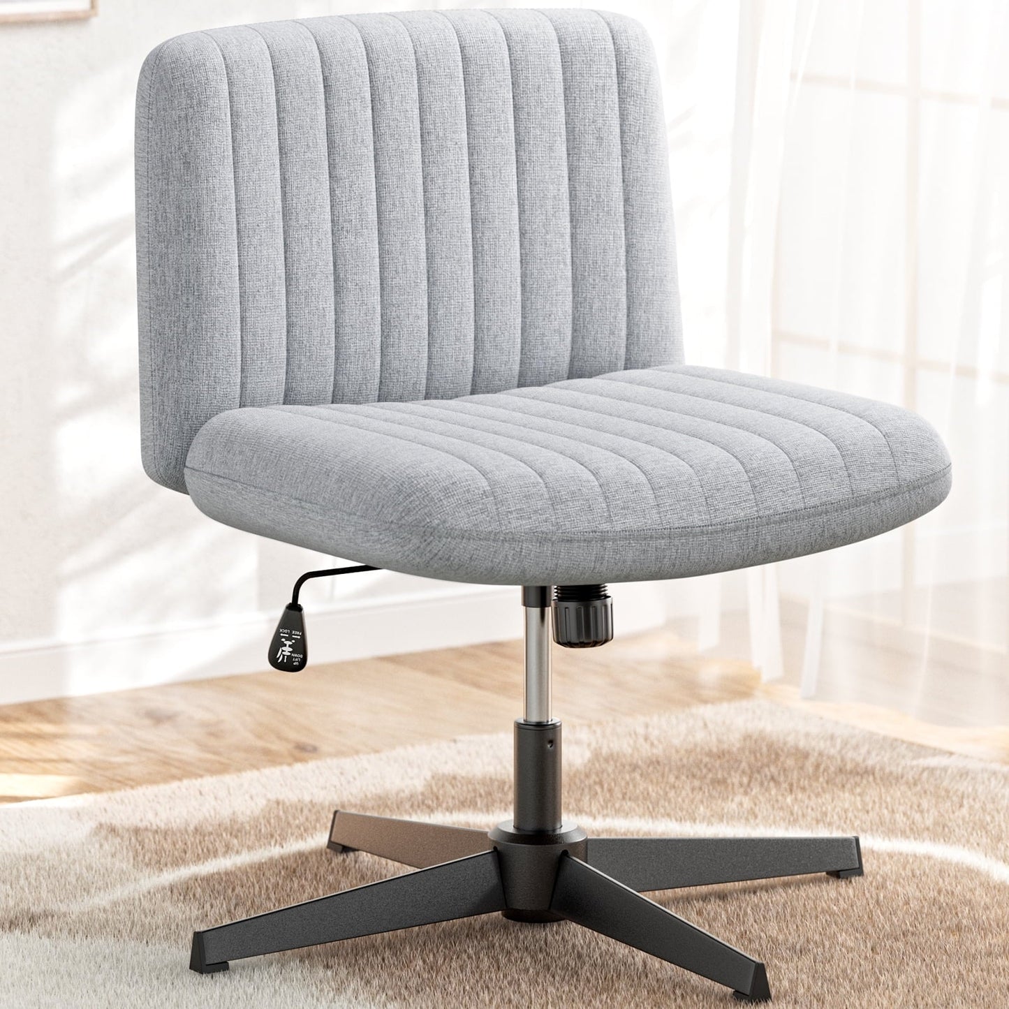 YaFiti Cross Legged Office Chair Armless Office Desk Chair No Wheels Home Office Desk Chair Swivel Adjustable Fabric Vanity Chair, Gary