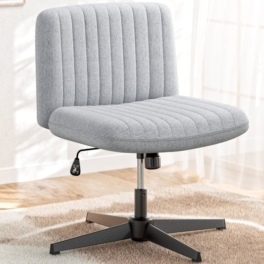 YaFiti Cross Legged Office Chair Armless Office Desk Chair No Wheels Home Office Desk Chair Swivel Adjustable Fabric Vanity Chair, Gary