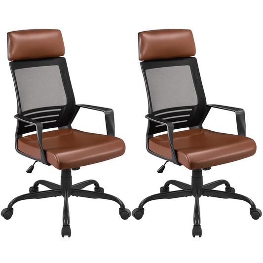 Yaheetech 2pcs Height Adjustable Ergonomic Office Chair,Brown