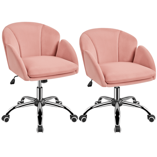 Yaheetech 2pcs Modern Vanity Chair Swivel Rolling Chair with Armrests, Pink