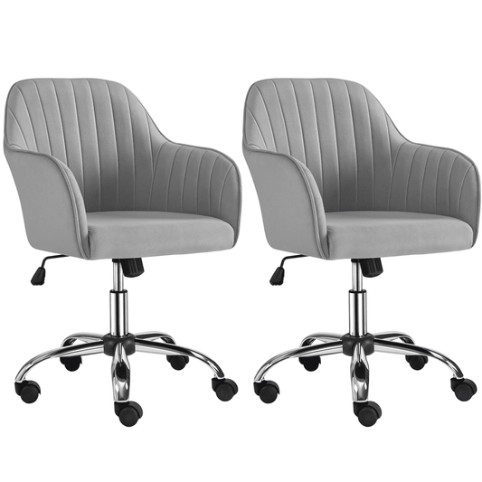 Yaheetech 2pcs Modern Velvet Height-Adjustable Task Chairs with Armrests, Light Gray