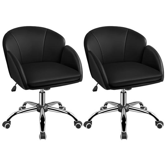 Yaheetech 2pcs Swivel Rolling Desk Chair Makeup Vanity Chair with Armrests, Black