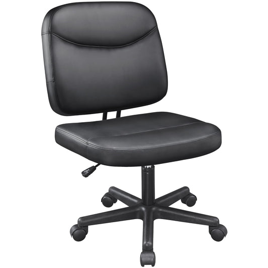 Yaheetech Adjustable Armless Office Chair Mid-Back Task Chair Faux Leather Computer Chair, Black